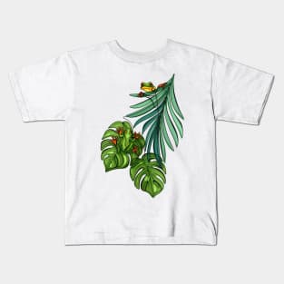 Minimalistic Continuous Line Tropical Frogs Kids T-Shirt